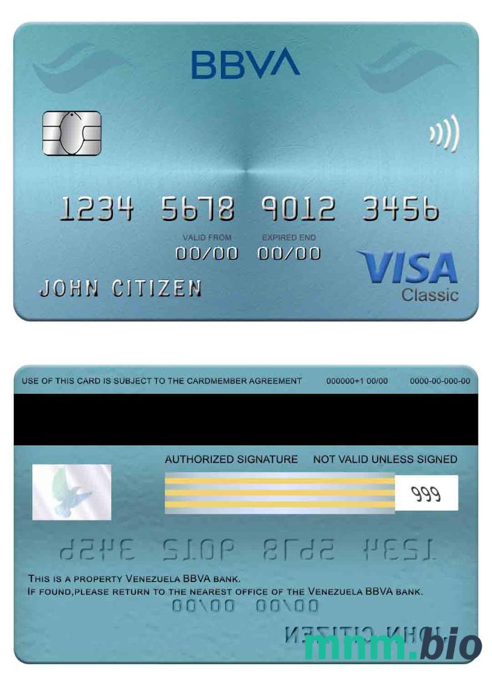 Venezuela BBVA bank visa klasyczny karta przykład w formacie PSD